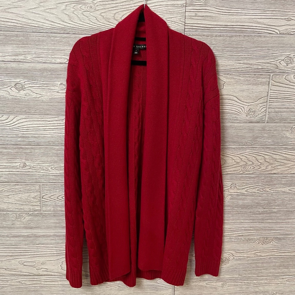 RALPH LAUREN Women's Cashmere Shawl Collar Cardigan Red Size Large
